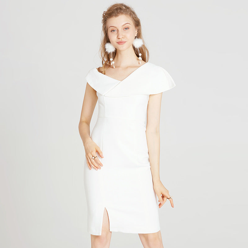 Summer minimalist slimming off off shoulder dress