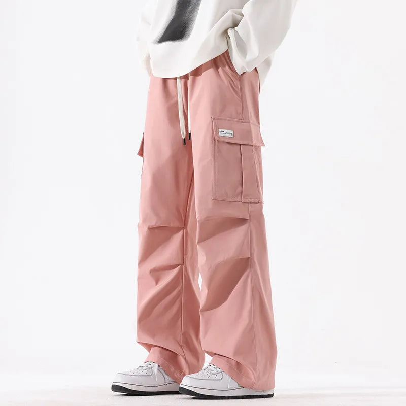 Couple American Retro High Street Fashionable Pleated Straight Cargo Pants