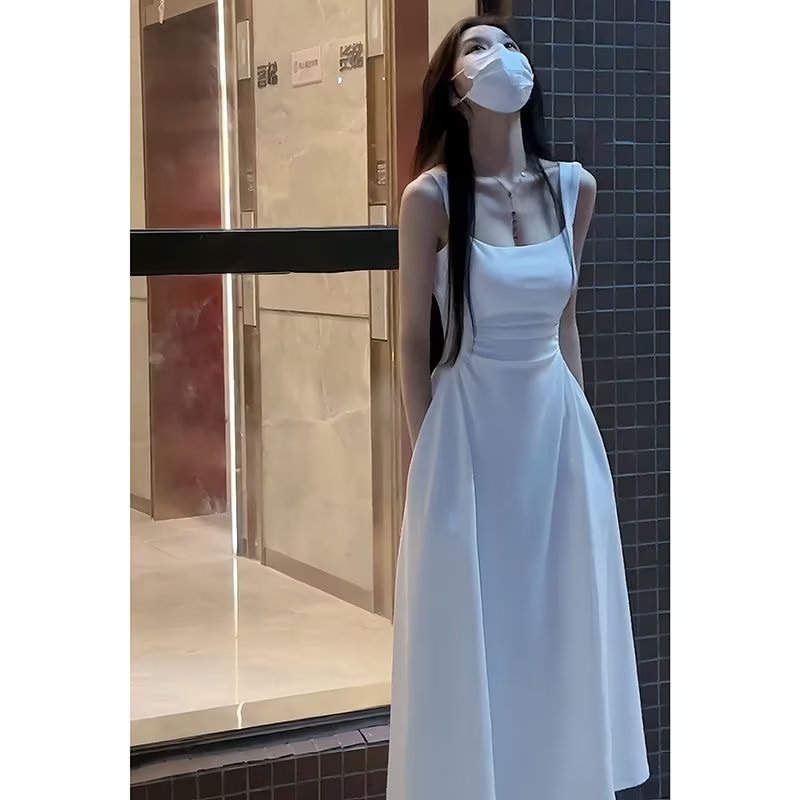 New Strap Sleeveless French Style Small First Love Waist-slimming Long Dress