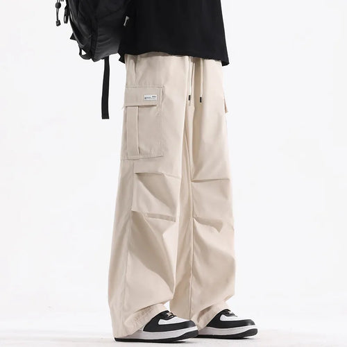 Couple American Retro High Street Fashionable Pleated Straight Cargo Pants